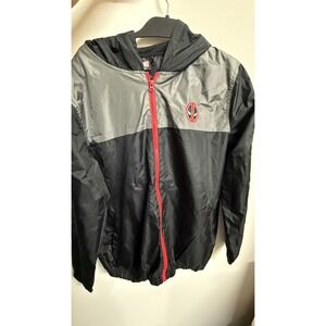 Marvel Deadpool Windbreaker Jacket Black Red Grey Zip Up Hooded Size L